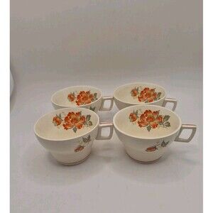 Vintage Triumph American Limoges Vermillion Rose Set Of 4 teacup No Saucer
